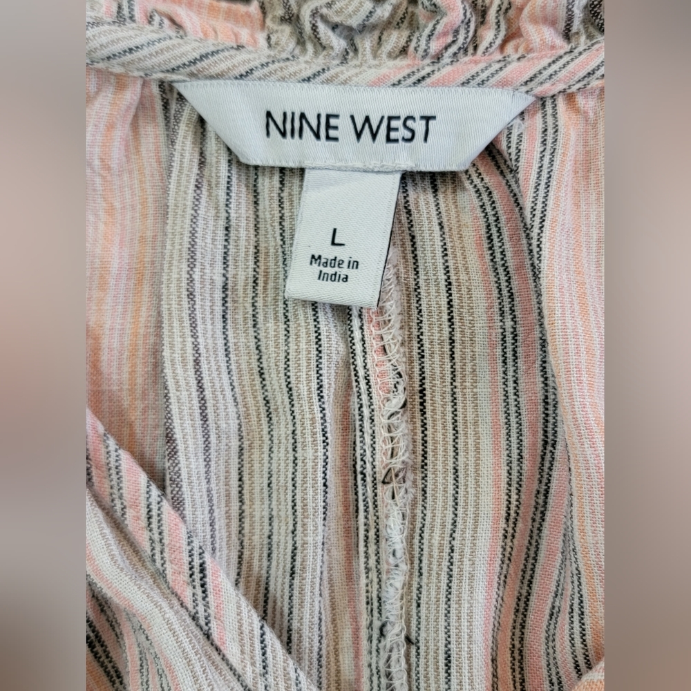 Nine West Linen Blend Tiered Peasant Striped Maxi Dress Size L - Picture 6 of 6